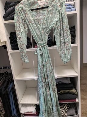 BA&SH Mint Floral Dress with Gold Metallic Accents NWOT Size 2 US Women